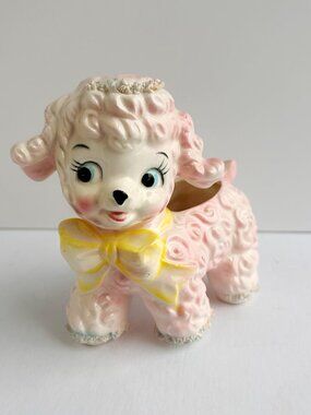 Vintage Pink Ceramic Lamb Planter